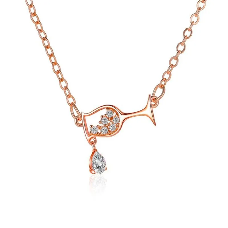 Collane con ciondolo Collana delicata con coppa di vino per donne Calice con bottiglia di vetro Catena con ciondolo Choker Accessori per gioielli da festa_voghion.com