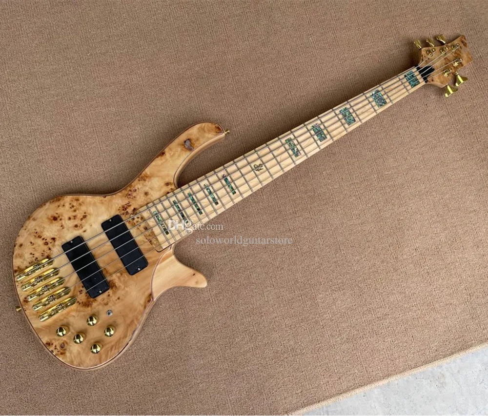 Factory 5 Strings Original Electric Bass Guitar with Colorful Pearl inlays,Gold Hardware,Can be customized