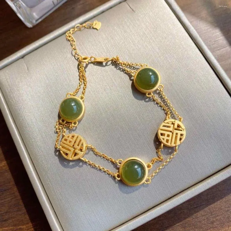 Charm Bracelets Original Hetian Jade Antique Bracelet Creative All-Match Auspicious Fu Character Female Temperamental