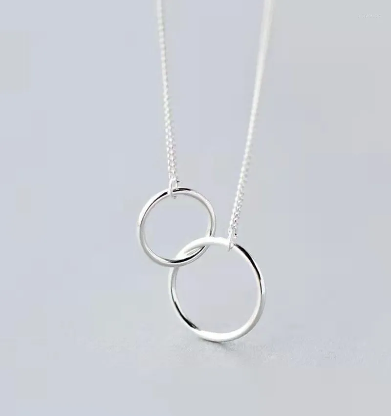 Ketten Doppel Kreis Interlock Schlüsselbein Kurze Halskette Silber Farbe Für Frauen Collares Erkek Kolye