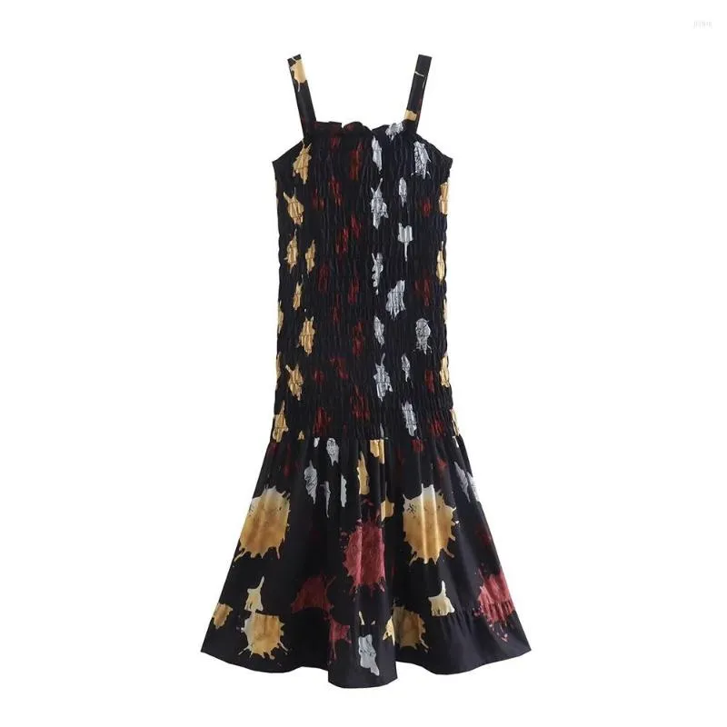 Casual Dresses Women's 2023 Summer Fashion Strap Print Dress Retro Elastic Chest Waist Hips And Unique Female Midi