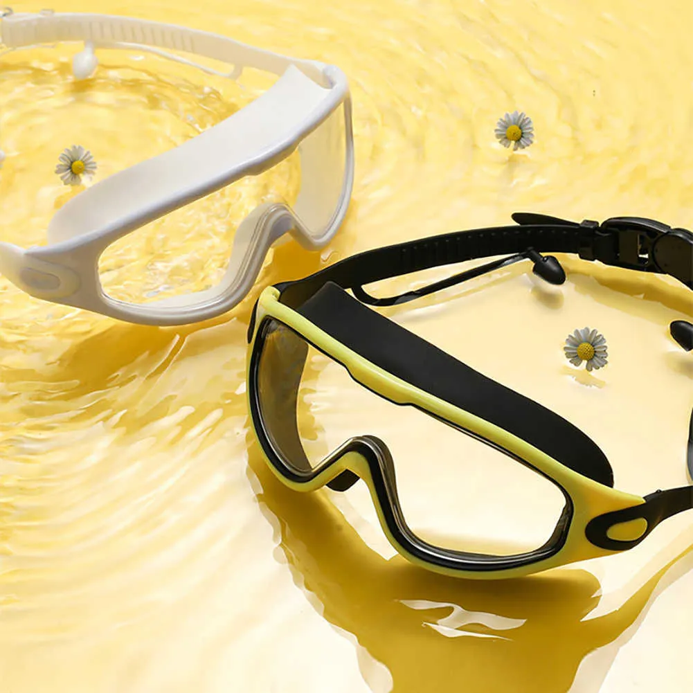 Goggles плоские светильники плавательные очки против Fog Snorkeling Diving Goggs Водонепроницаемое покрытие Большое рама взрослые мужчины.