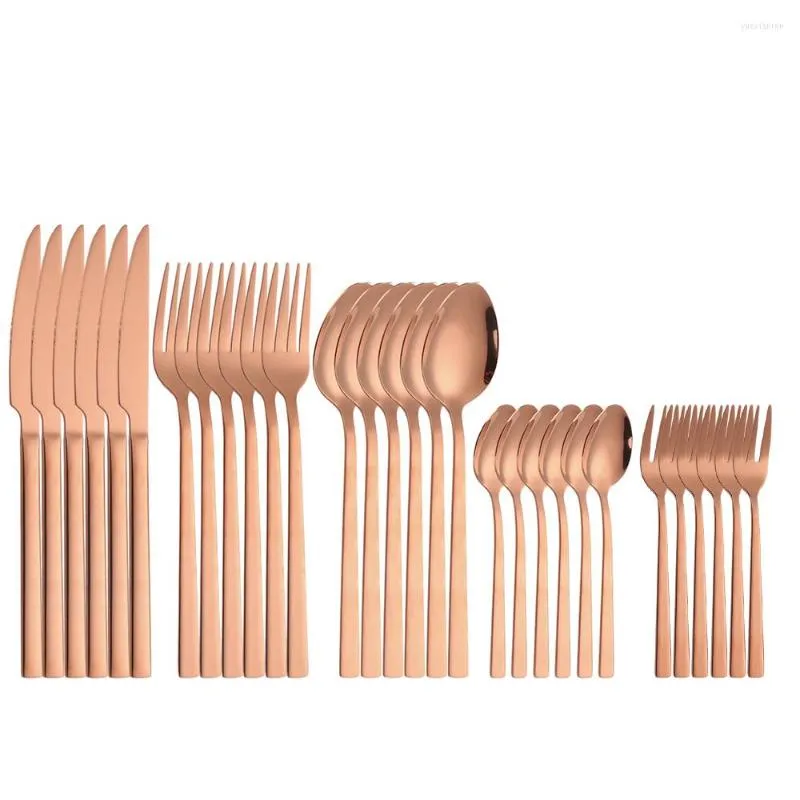 Zestawy naczyń stołowych 30pcs Rose Gold Zestaw stali ze stali nierdzewnej Kuchnia Kuchnia Domowe Knife Spoon Cutlery Eco Friendly