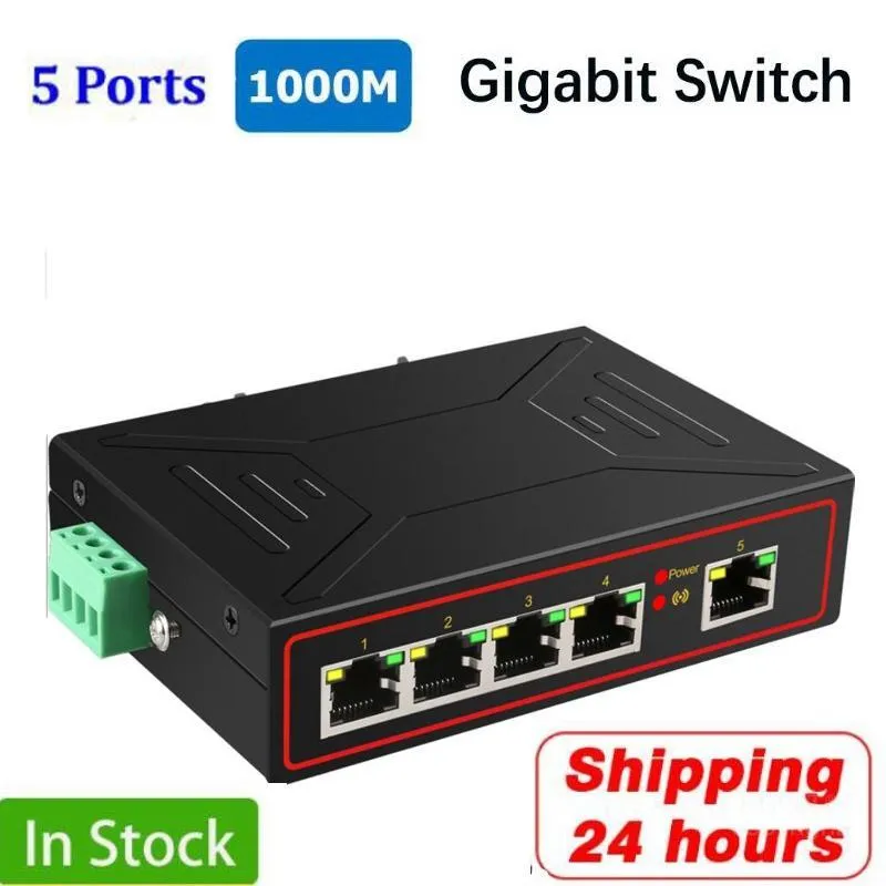 Switches 5 Ports Industrial Ethernet Switch 10/100/1000Mbp Gigabit Network Switch Din Rail Type Network LAN HUB Adapter Signal Stärk