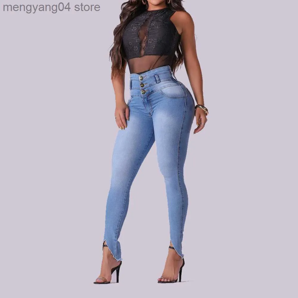 Jeans femininos 2023 Moda Jeans de alta qualidade Jeans Mid-Baist Strech