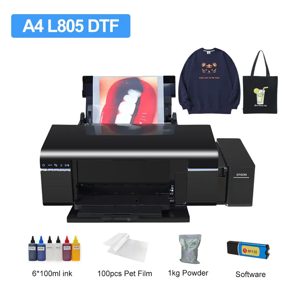 Yazıcılar A4 DTF Yazıcı L805 DTF Tshirt Baskı Makinesi Pet Film Dönüştürülmüş Yazıcı Tekstil Kumaş Hoodies Cap için Doğrudan Transfer Filmi