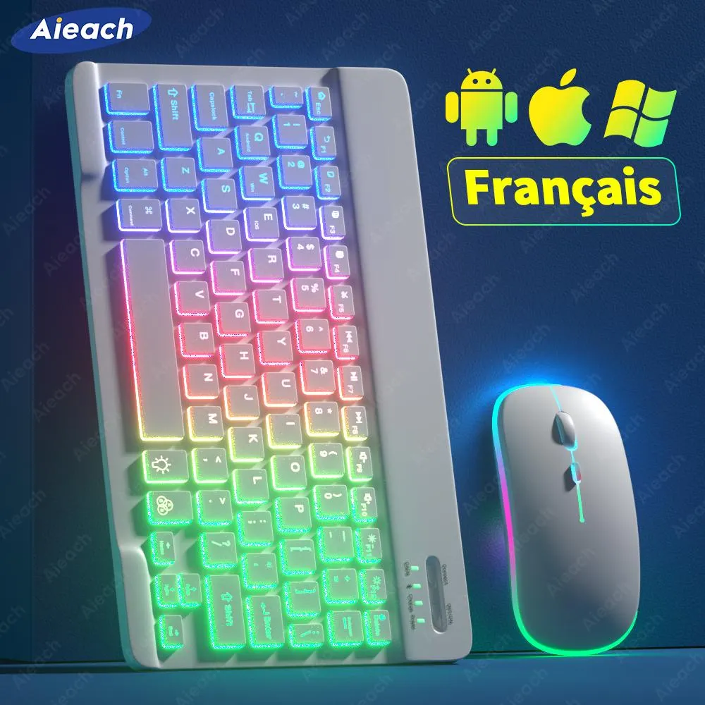 Clavier clavier pour tablette Android iOS Windows Wireless Mouse Keyboard Bluetooth compatible Rainbow Clavier rétro-éclairé pour le téléphone iPad