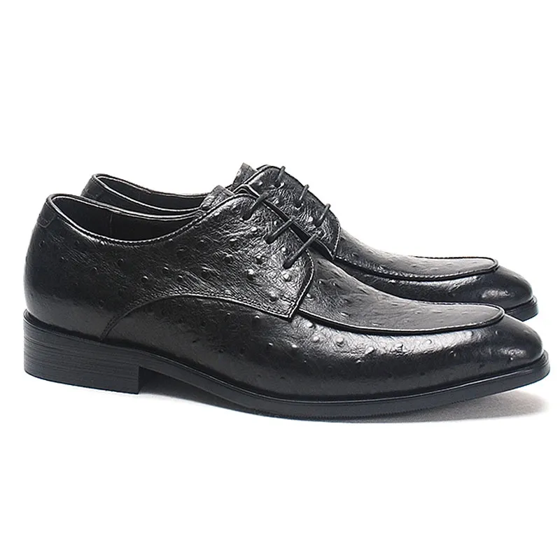 Motif d'autruche hommes chaussures habillées en cuir véritable hommes luxe mariage oxford chaussure noir bleu à lacets bout carré chaussures formelles hommes