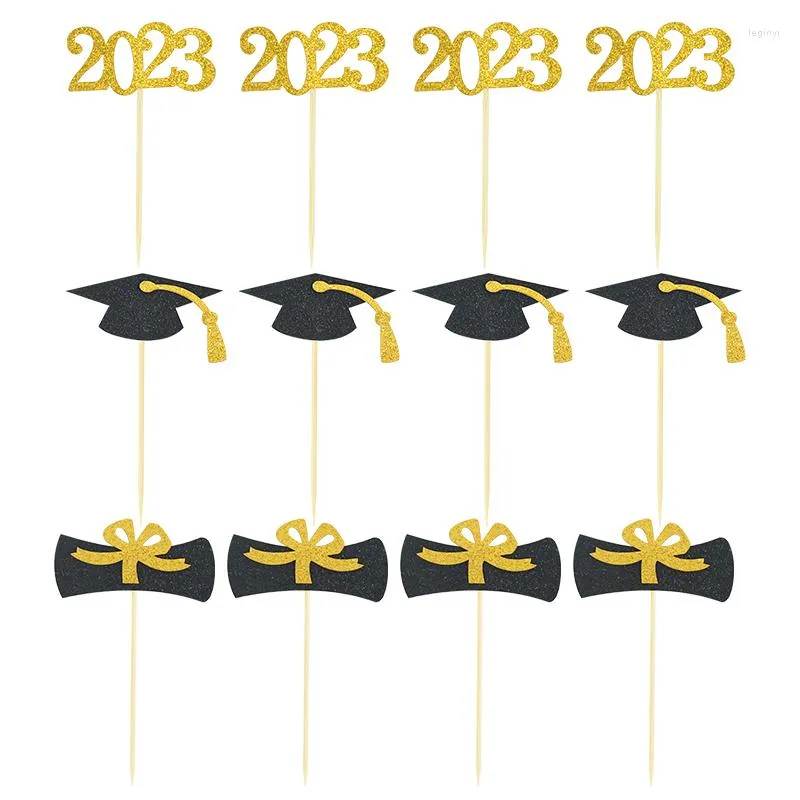 Fournitures de fête 12pcs Bachelor Cap Cupcake Topper Congrasts Grad Paper Cake Toppers Félicitation Classe de 2023 Graduate Party Decoration