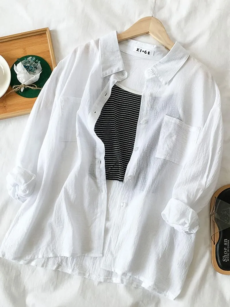 Blouses pour femmes 2023 vente haut pour femme mode coréenne à manches longues Blouse décontracté dames travail bouton Up chemise femme blanc Vy6031