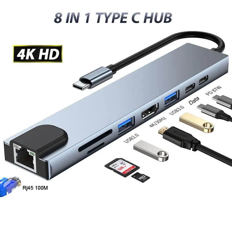 Hubs usb c hub to hdmicompatible rj45 vga thunderbolt 3 adaptateur avec pd tf sd lecteur de cartes hub 3.0 pour macbook pro / air m2 tycc