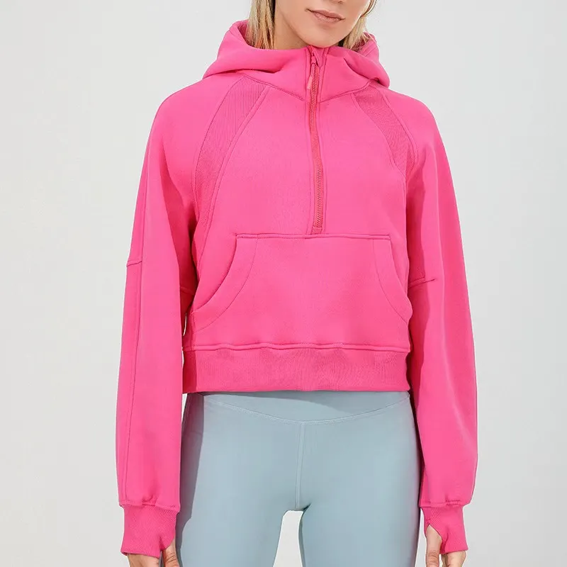 LL même modèle Yoga demi-zip plongée à capuche trou de pouce épais manteau à capuche Sports gym Fitness veste femme pull