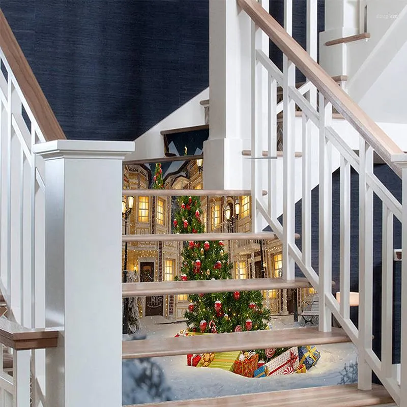 壁のステッカー階段装飾のためのChrismas Stairwayデカール自然景色取り外し可能な接着階段階段エスカレラリビングルームの装飾