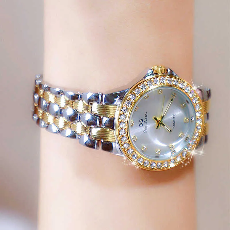 2022 BS Mode Luxe Or Bleu Acier Quartz Tous Diamant Bracelet Montre Femme 2023 G230529