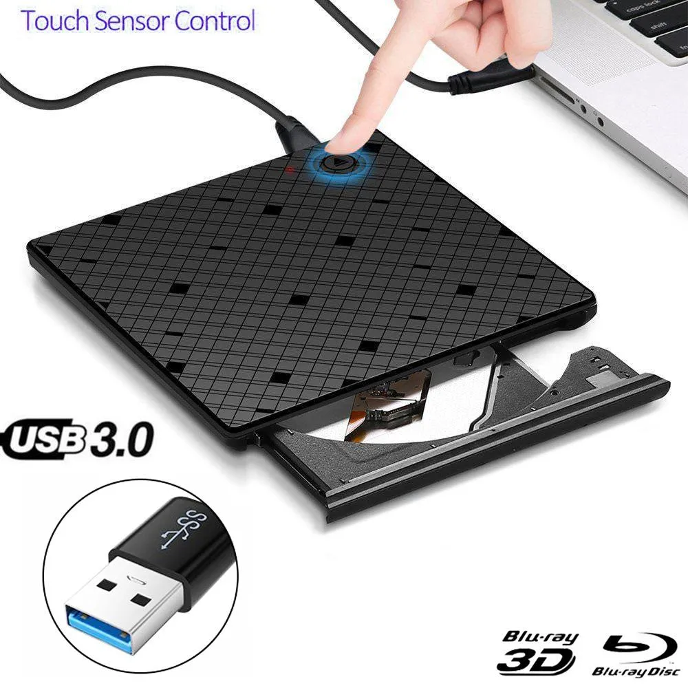 Enheter Touch Control USB3.0 Bluray Extern Optical Drive 3D Player BDRE Burner Recorder DVD+/RW DVDRAM för Apple Laptop Computer PC