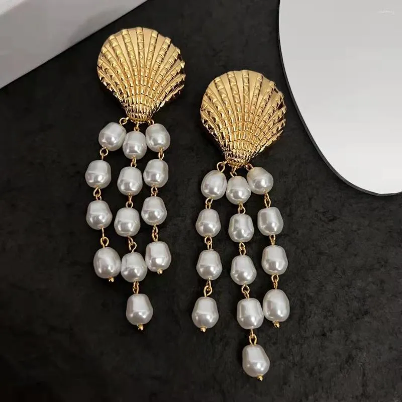 Dangle Earrings 2023 Round Face Thin Shell Natural Baroque Pearl Tassel Exaggerated Retro Temperament