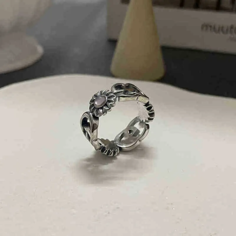 designer de joias pulseira colar anel pequena margarida flor oca concha rosa anel masculino feminino par