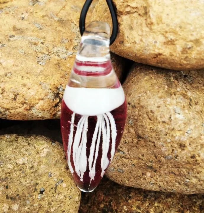 Pendentif Colliers Art Artisanat Fabriqué À La Main Rose Couleur Verre Blanc Cool Méduse Corde Noire