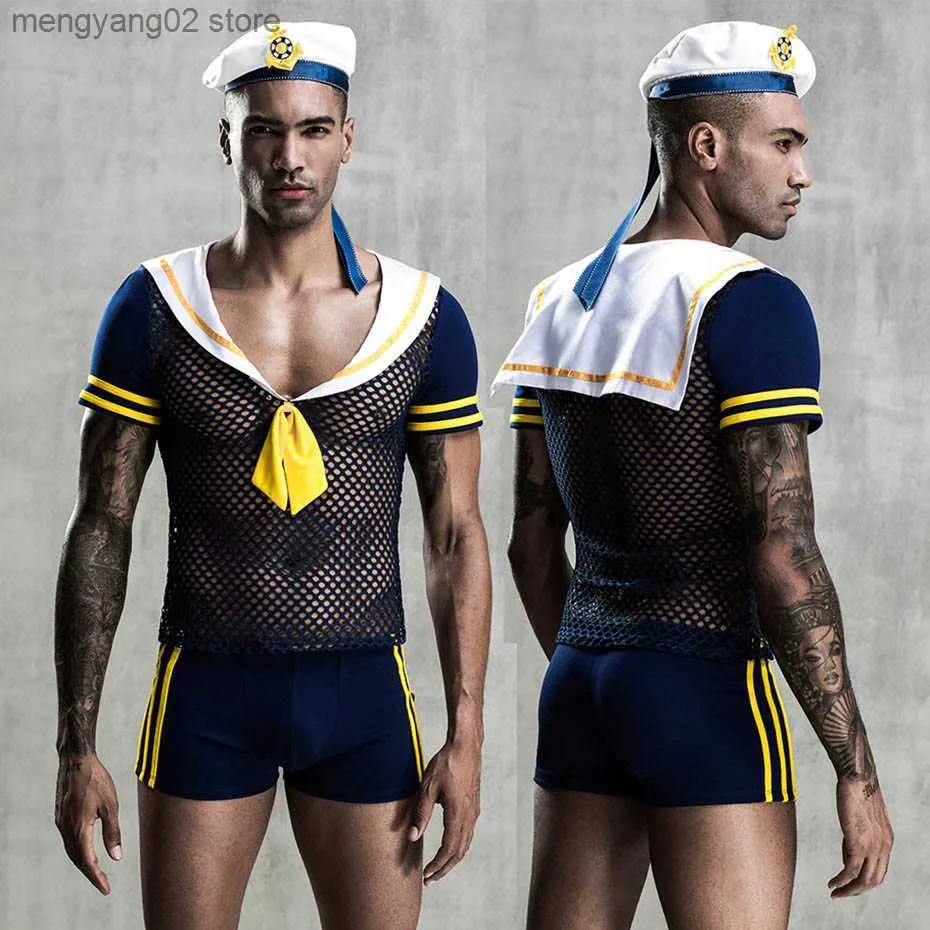 Sexy Set JSY Sexy Cosplay Lingerie Men Sailor Uniform Underwear Set Blue Erotic Lingerie Porno Comes Sexy Role Play Clubwear Outfits T230530