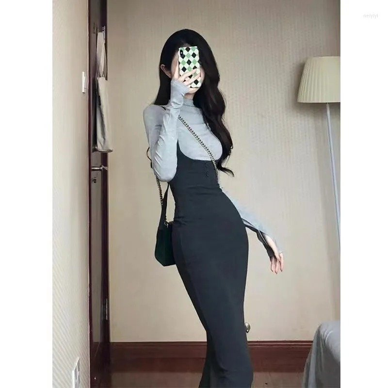 Casual Dresses Sexy Black High Waisted A Line Suspender Skirts Womens Spring Summer Women Split Long Maxi Skirt For Ladys Dress