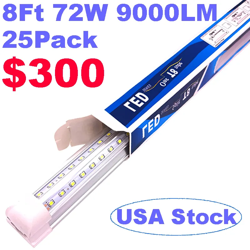 V-Shaped Integrate T8 LED Tube 9000MM 8Ft 8Feet Fluorescent Lamp 72W LED Light Tubes Cooler Ultra Bright Clear Cover 6500K Shop Lights crestech888