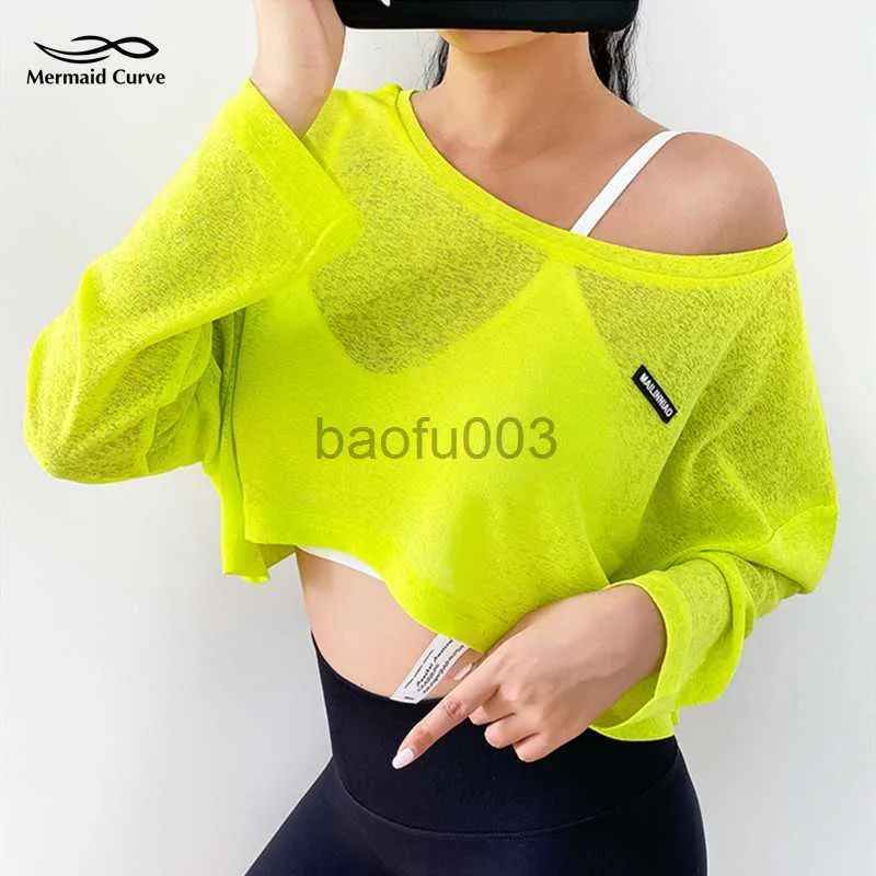 T-shirt femme sirène courbe automne nouvelle lettre sport t-shirt femme à manches longues lâche respirant mince sec course rapide fitness t-shirts J2305