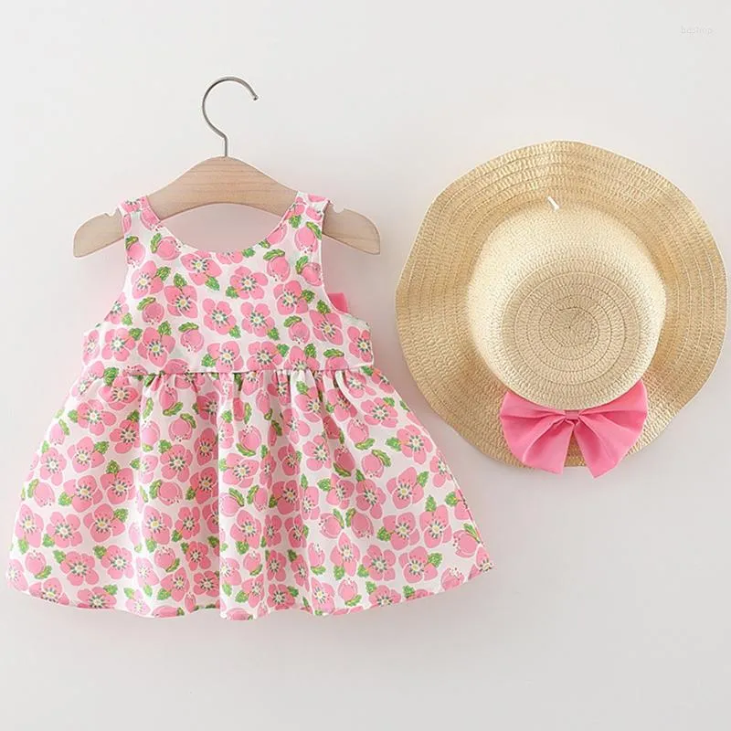 Fille robes 2 pièces été bébé enfant en bas âge vêtements coréen mignon grand arc sans manches fleurs coton infantile princesse robe ensembles BC399