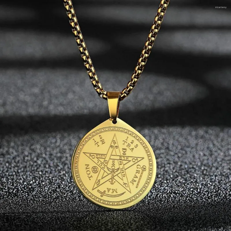 Colares pendentes Lutaku Colar vintage de aço inoxidável Tetragrammaton para homens Pentagrama Talisman Charm Jewelry Gift