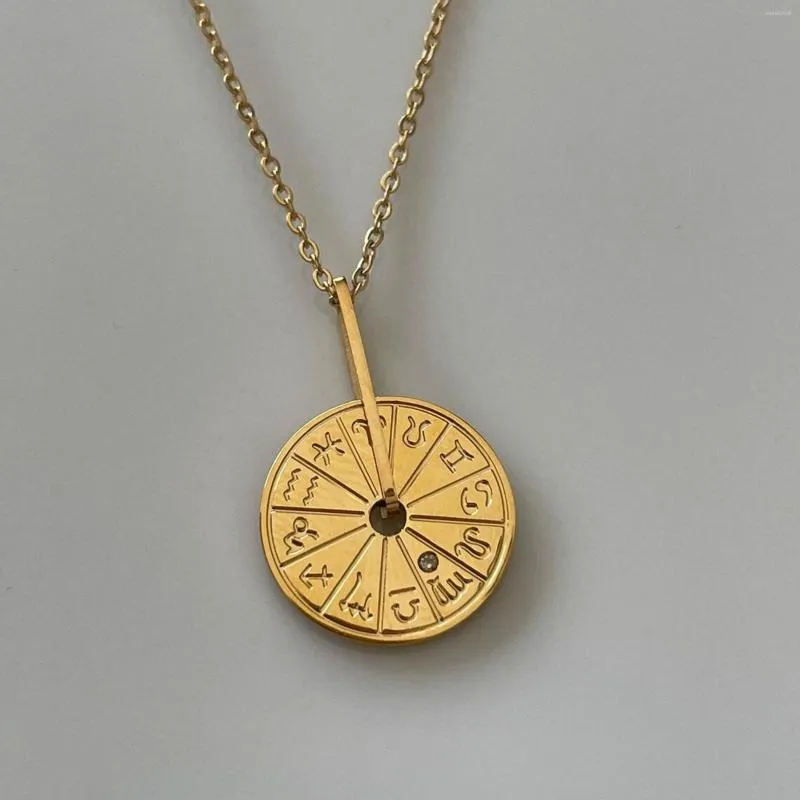 Pendant Necklaces Trendy 12 Zodiac Rotatable Spin Coin Necklace Gold Color Stainless Steel Link Chain Choker Aquarius Pisces Leo