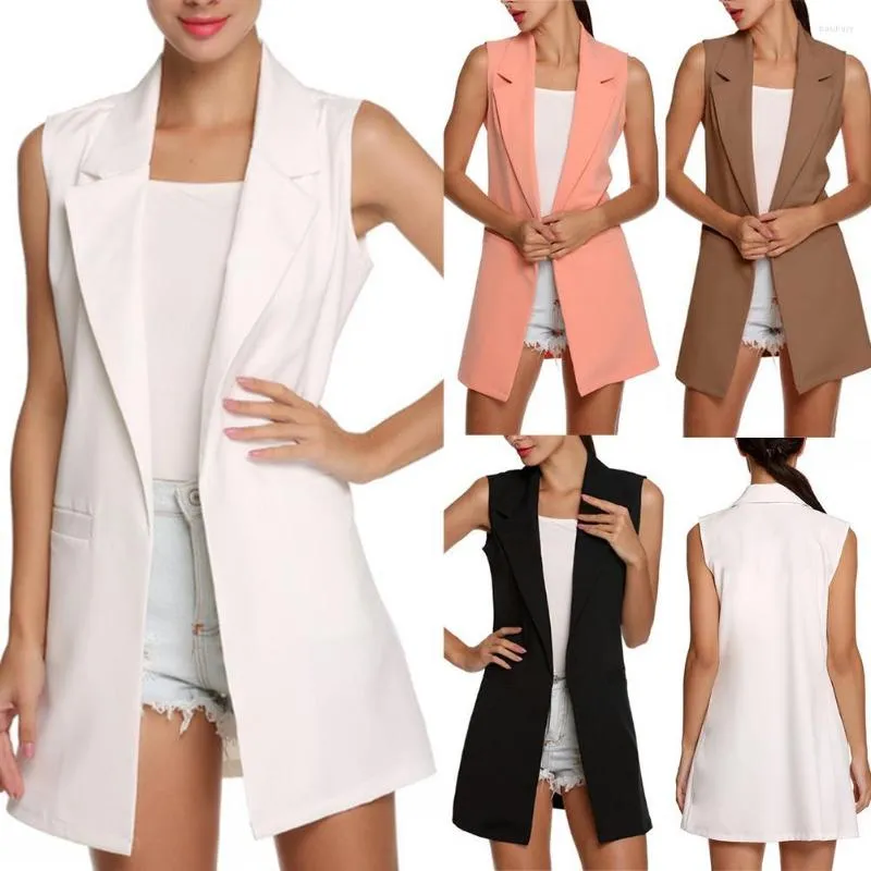 Women's Vests 2023 Women's Office Lady Clothing Spring Women Solid Color Sleeveless Slims Fit Long Lapel Pocket Waistcoat Formal Vest