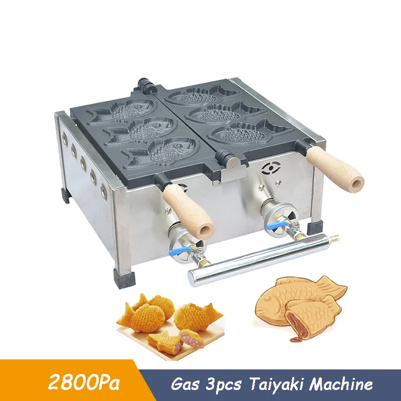 Gaz Isıtma 3 PCS Balık Waffle Maker Taiyaki Makine Mutfak Cihazı Yumurta Balık Kek Makinesi Taiyaki Balık Şeklinde Waffle Pan Makine