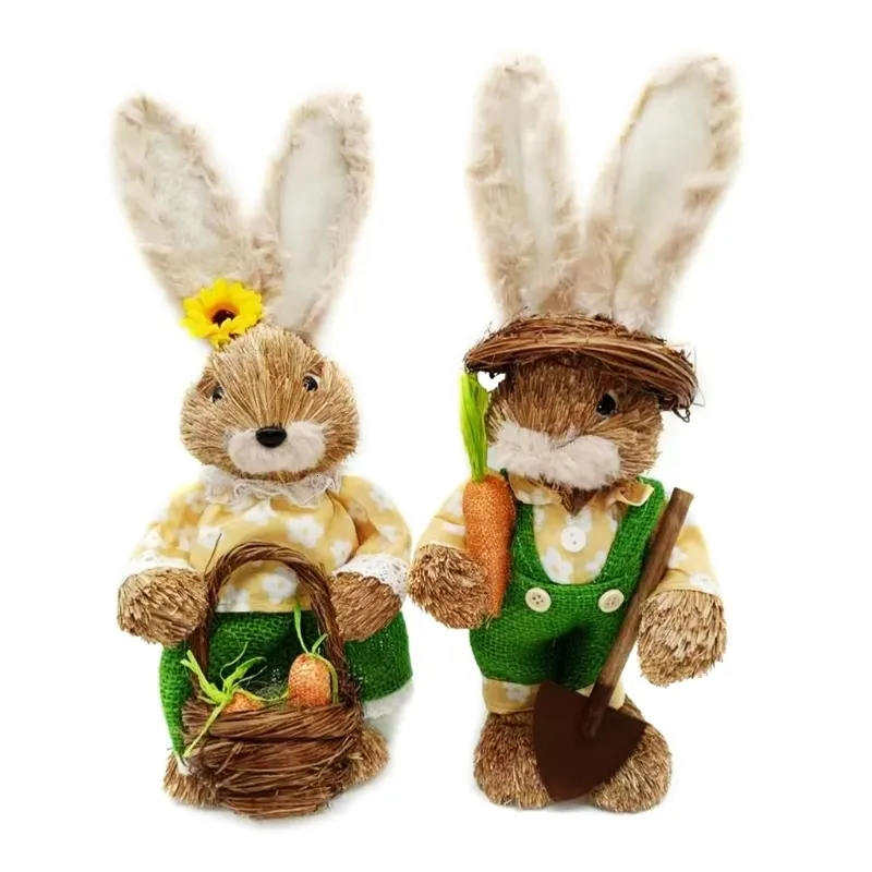 Dekorative Objekte Figuren OOTDTY 2 Stück niedliche Strohkaninchen Hasendekorationen Ostern Party Hausgarten Hochzeit Ornament PO Requisiten Handwerk 230530