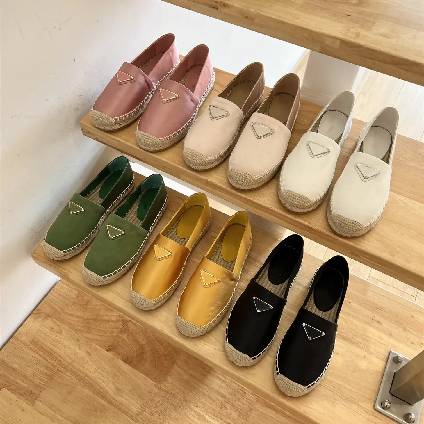 Triangle buckle Fisherman canvas Shoes summer Casual Shoes raffia straw Espadrilles Designers ladies Women flat Beach Half Slippers woman Loafers slipper Mules