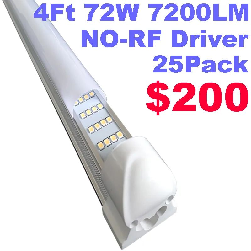 4ftショップライトエネルギー貯蓄T8統合LEDチューブランプ110V 220V 7200LM電球72Wフロスト乳房カバーLED壁4列蛍光灯USALIGHT