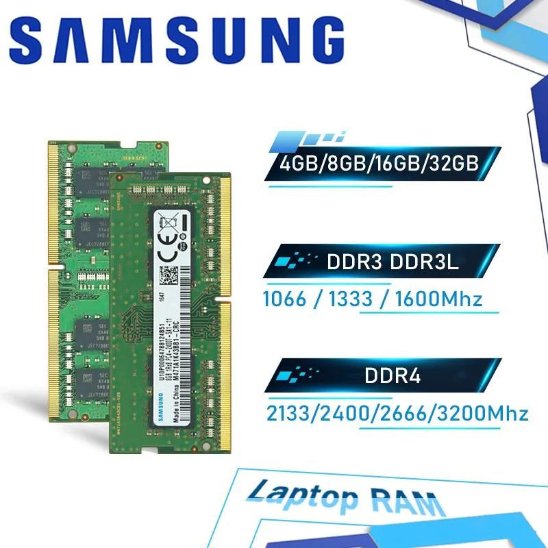 ラムズサムスンラップトップラムノートブックメモリ16GB 8GB 4GB DDR4 DDR3 DDR3L PC4 PC3 2133P 2400T 2666V 3200A 1333 1600 10600S 12800S SODIMM