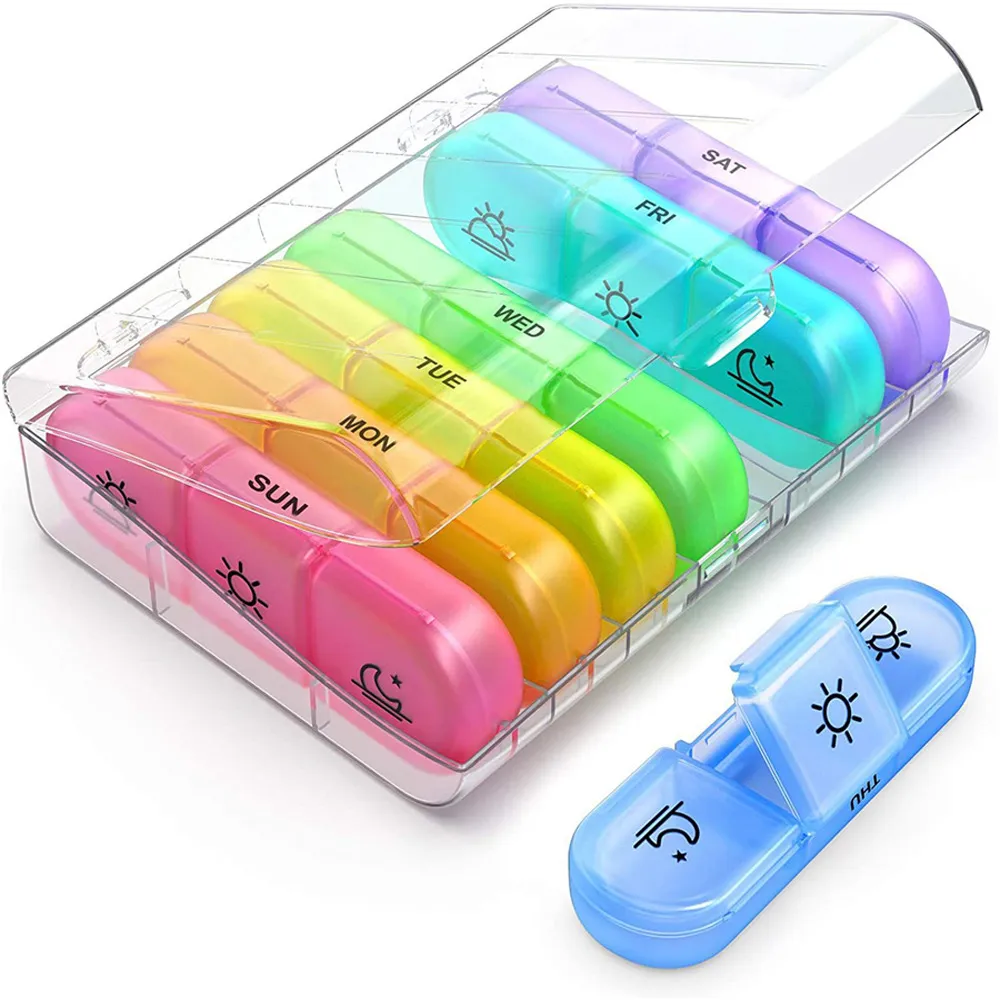 New Seven Days A Week 21 Grids Black Pill Box Classification Portable Plastic Compartment Pill Box 3 Styles Wholesale