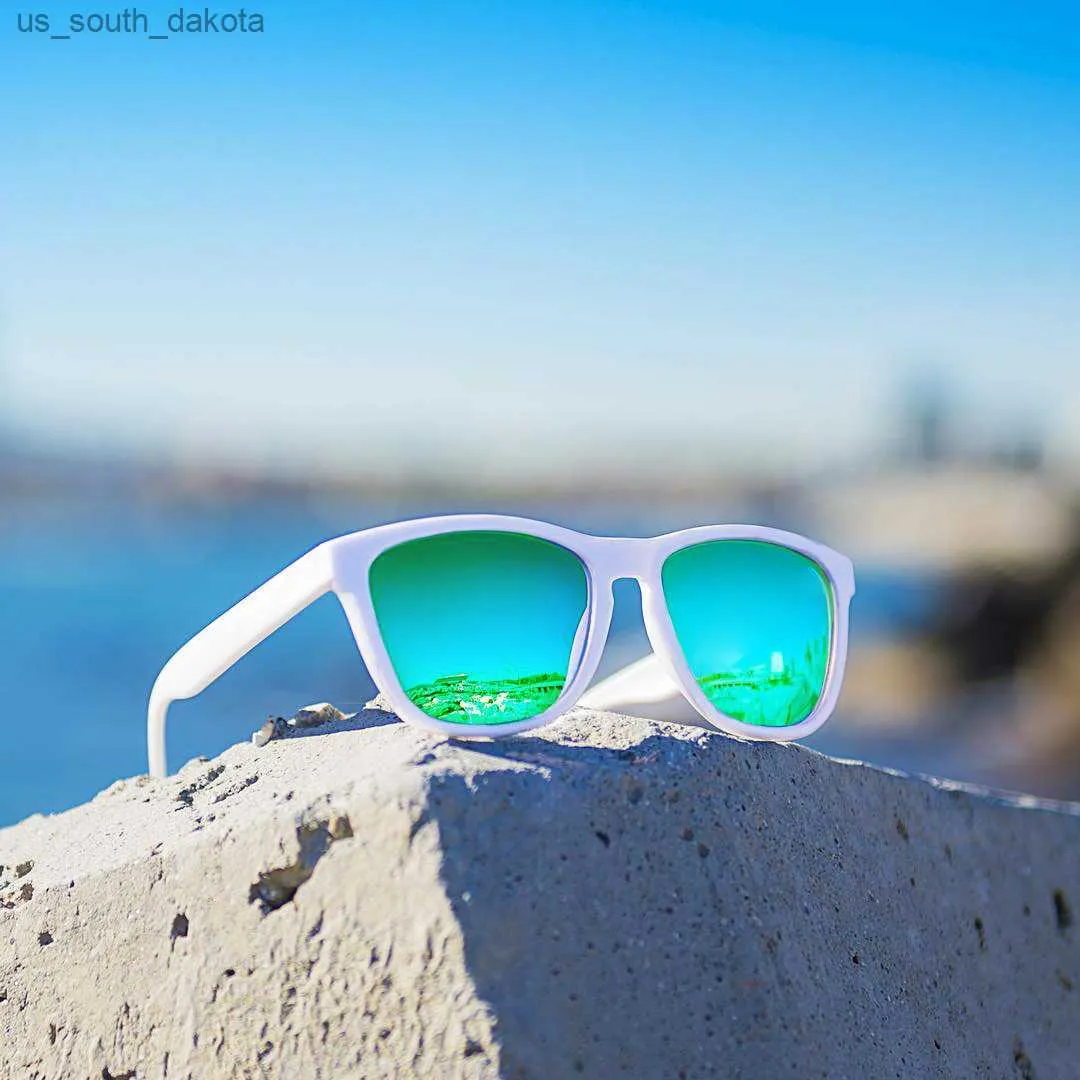 Sunglasses white frame blue lens top