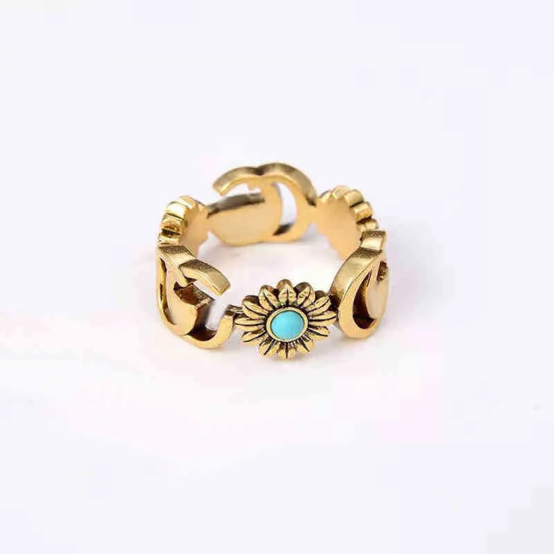Дизайнерское ювелирное кольцо кольцо кольцо кольцо бронзового цветочного бирюзового кольца для парных ювелирных изделий