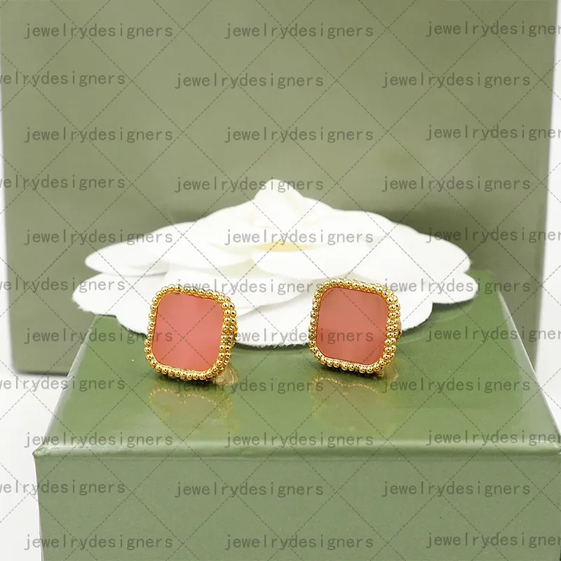 Gioielli di design Orecchini a forma di trifoglio placcati in oro Borchie Madreperla Agata 6 cerchi in clolor Orecchini a bottone per gioielli da sposa per accessori per orecchini di gioielli da donna