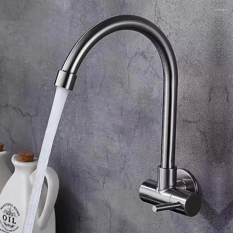 Mutfak Muslukları Duvarda Lavabo Montajı 304 Paslanmaz Çelik 360 ° Döner Banyo Yıkama Havzası Soğuk Su