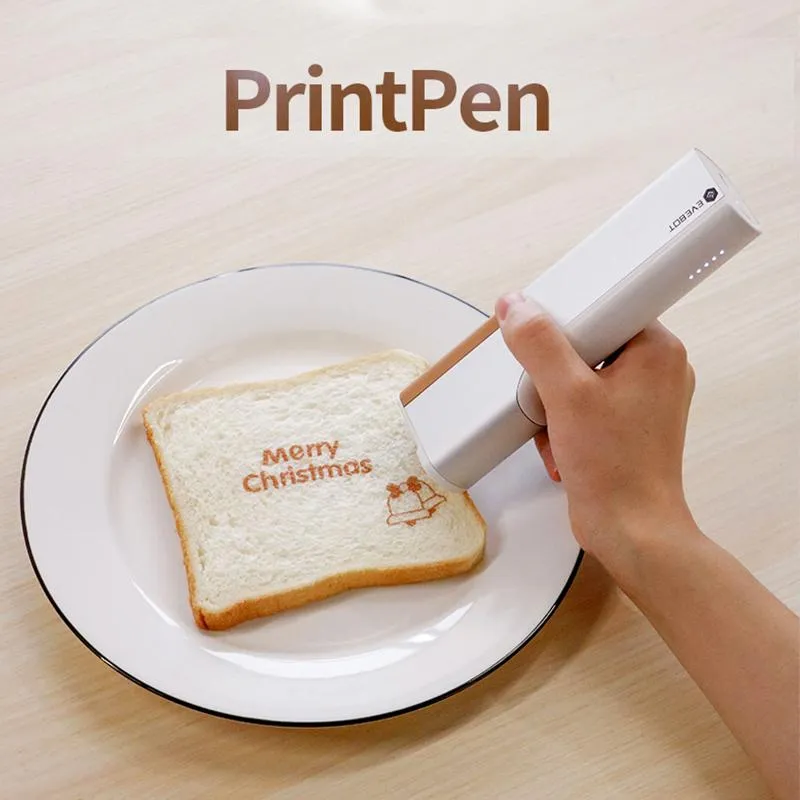 Printers EVEBOT PrintPen Coffee Print Portable Inkjet Printer Handheld Edible Food Printer in Bread Cake Machine
