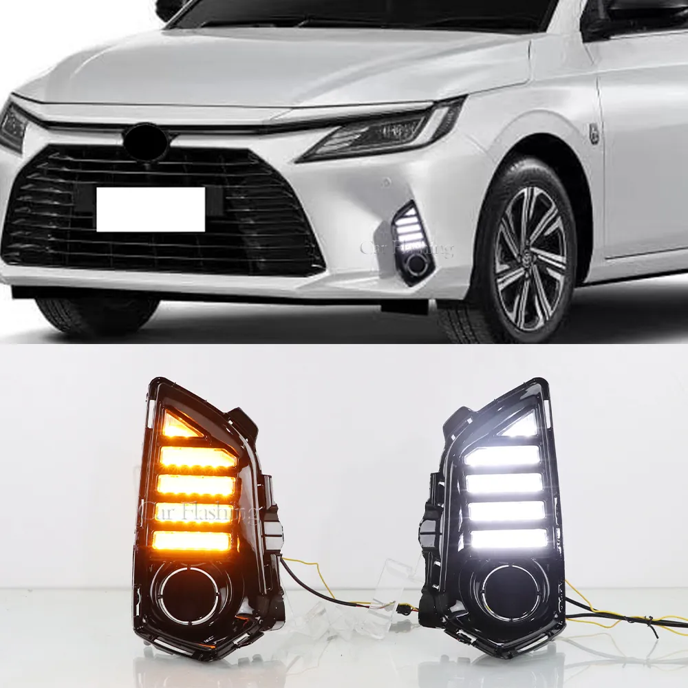 1 Set LED Daytime Running Light For Toyota Yaris Ativ Vios 2023 Dynamic Turn Signal Relay Car LED DRL Day Light fog lamp