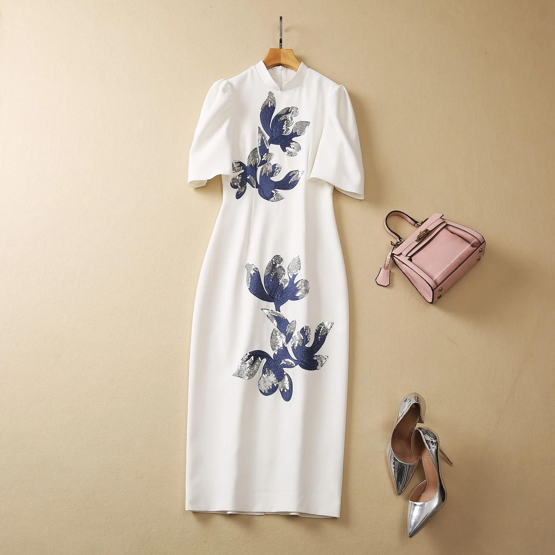 2024 Paisley Embroidery Midi Dress | Short Sleeve Casual White 