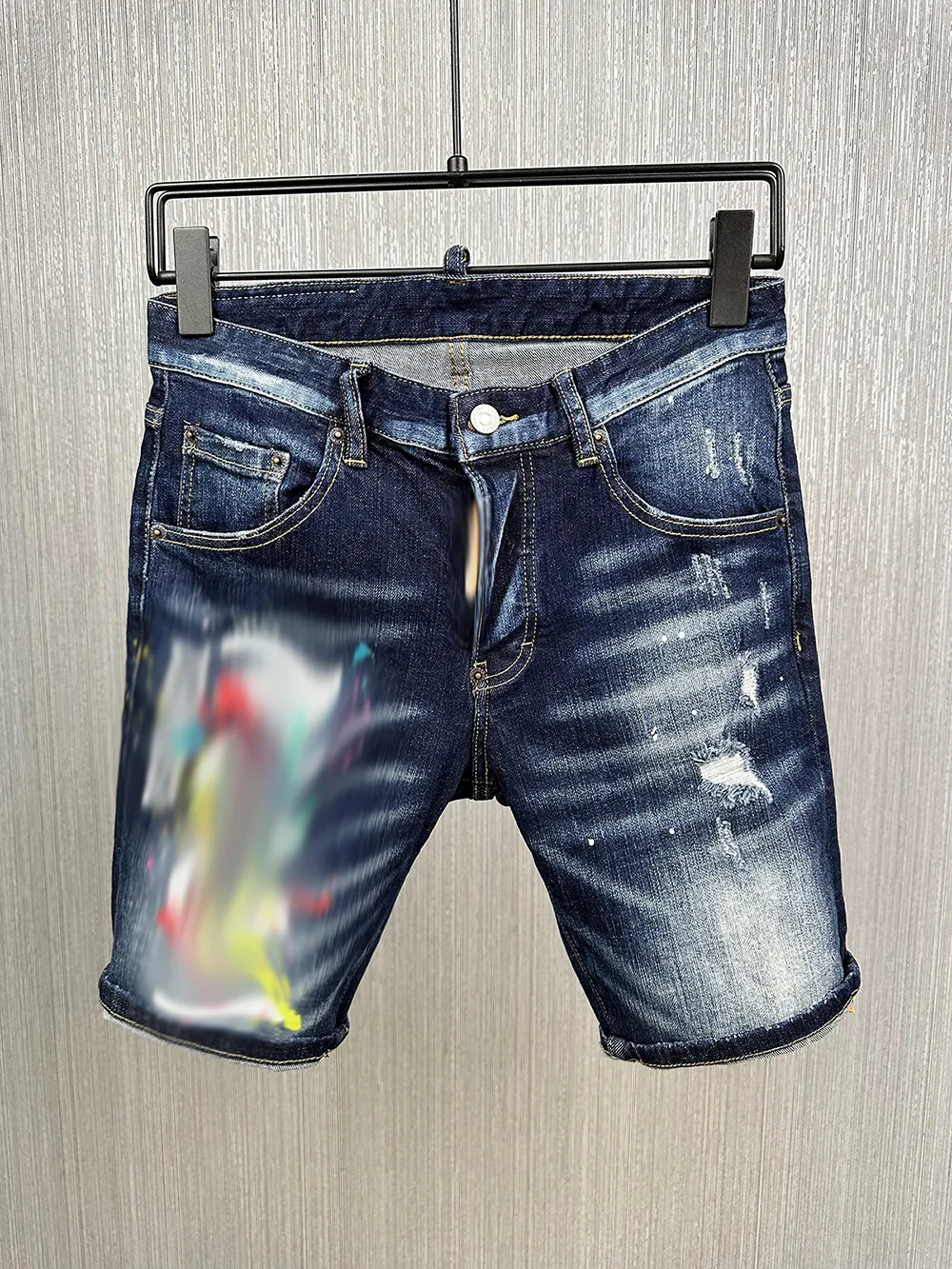 Mens korta jeans raka hål tätt denim byxor avslappnad nattklubb blå sommar Italien stil j 550