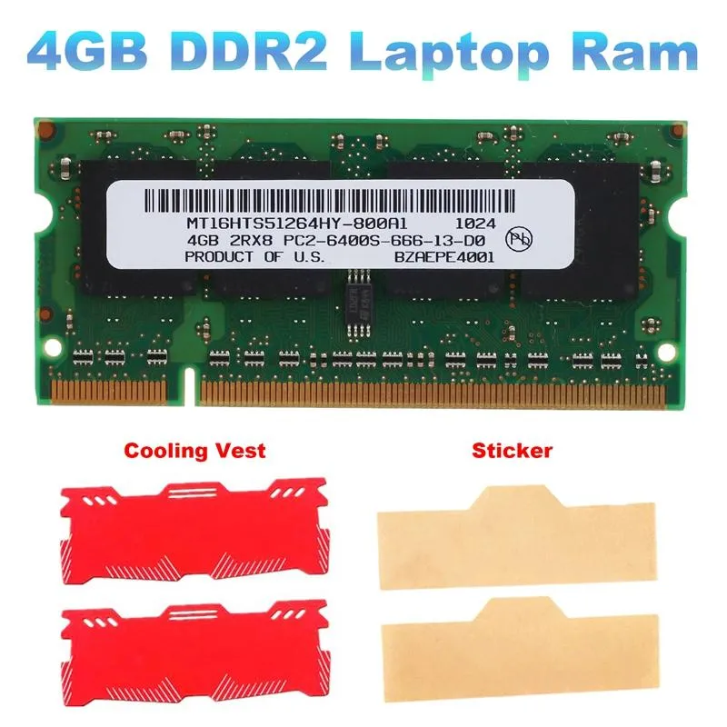 RAMS Newddr2 4GB Dizüstü Bilgisayar RAM+Soğutma Yeleği 800MHz PC2 6400 SODIMM 2RX8 AMD Dizüstü Bilgisayar Bellek için 200 Pim