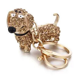 Rhinestone Crystal Dog Dachshund Keychain Bag Charm Pendant Keys Chain Holder Key Ring Jewelry For Women Girl Gift 6C08041218v