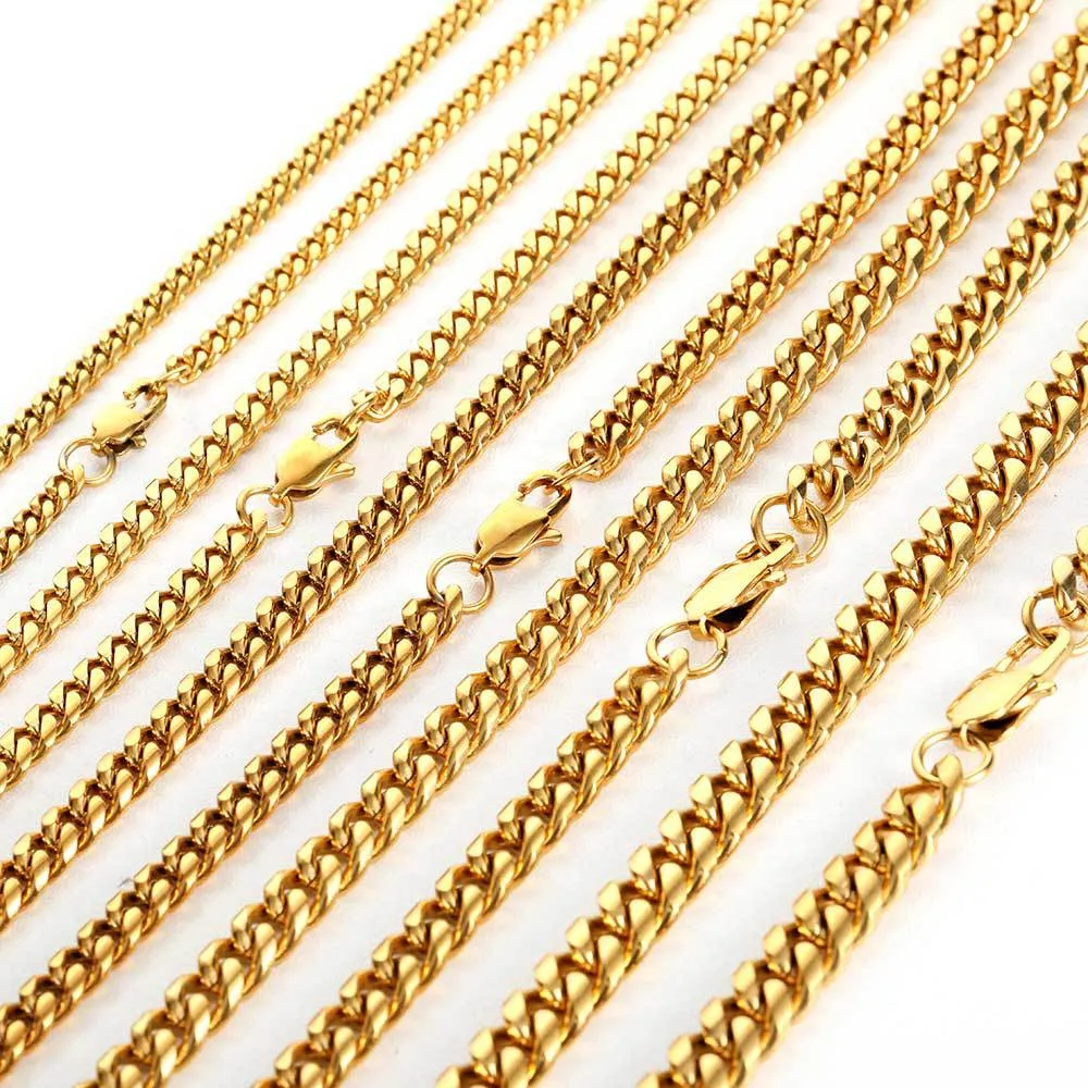 Hip Hop Round Grind gecodeerde Japanse knop roestvrijstalen Cubaanse ketting titanium staal heren 18K gouden ketting