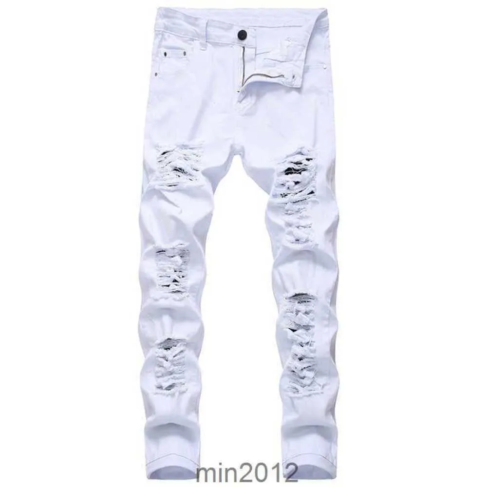 Mężczyźni rozryli biały czerwony czarny rozciąganie Slim Slim Fit Autumn Denim w trudnej sytuacji Hip Hop Streetwear Dżinsy Pantie x0621w9jr