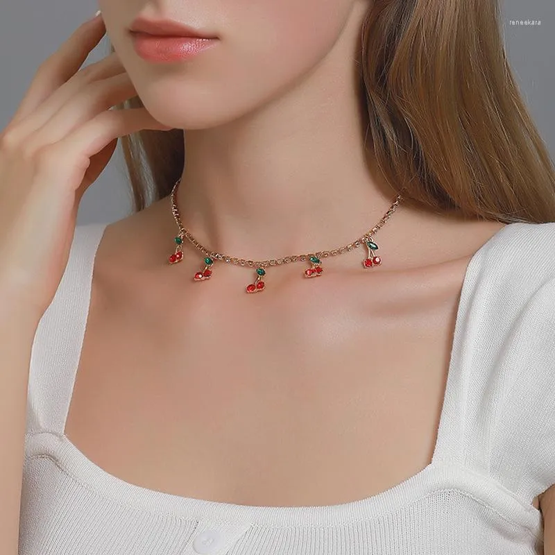Chains Vintage Women Jewelry Cherry Choker Necklace Evening Party Gold Silver Color Collares Tennis Charm Chain Elegant 2023