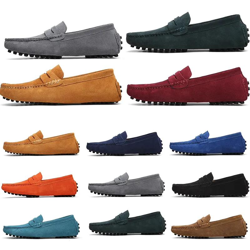 Zapatos de exterior para mujer para hombre, suela blanda de cuero, negro, rojo, naranja, azul, marrón, naranja, cómodos zapatos informales 004